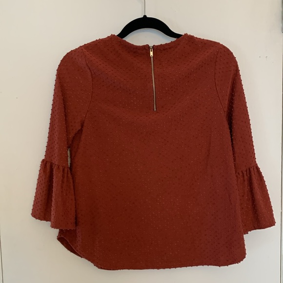 Rust Bell Sleeve Top -Women’s 3/4 Length Flared Sleeve Blouse, Boho Style, Small - Picture 5 of 5